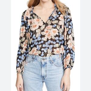 Rebecca Taylor Silk Blend Black Floral Blouse | 6